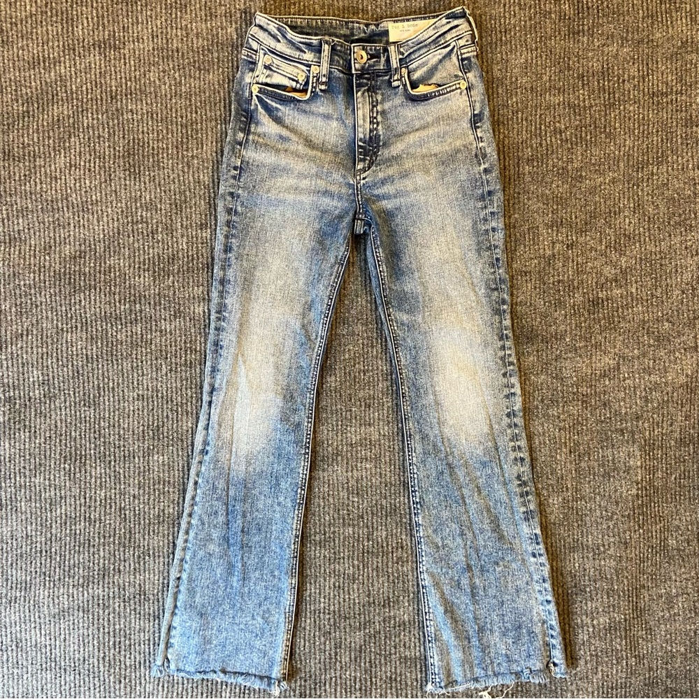 rag & bone Nina High-Rise Ankle Flare Jeans Women’s Size 25 Raw Hem acid wash